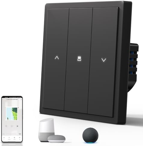 BSEED Interrupteur de volet roulant Wi-Fi mat, interrupteur avec point de pression, commande vocale/minuterie/APP, câble neutre nécessaire, série S, 1 compartiment 1 voie, 86 mm, noir