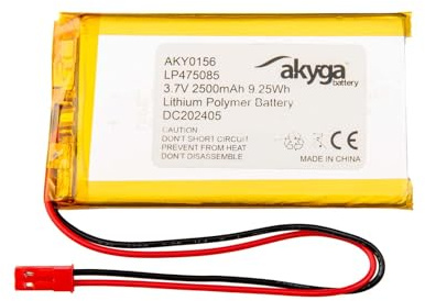 Batterie au Lithium polymère 3,7 V 2500 mAh LP475085 AKYGA AKY0156 Li-Po PCM JST 2 Broches Connecteur 2,54 15 cm