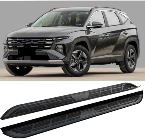 2 estribos laterales para Hyundai Tucson 2022-2025, estribo lateral con pedal de barra Nerf, aluminio KuXuan negro (con soportes) (no apto para híbrido enchufable)