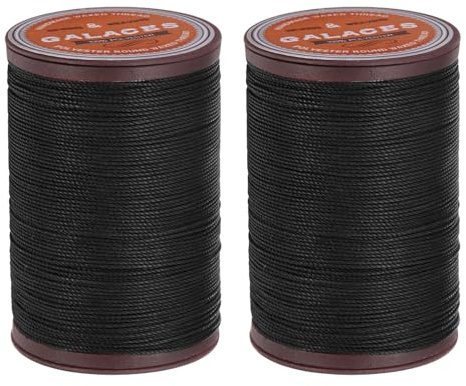 QUARKZMAN 2 stycken vaxade sytrådar för symaskin, 0,55 mm x 80 m, rund vaxtråd, sadelgarn, polyestergarn för lädersömnad, bokbindning, reparation, flätade armband, svart