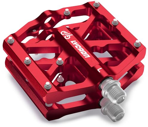 LYCAON Pedali per Bicicletta, Pedale per Bici Antiscivolo in Lega di alluminio CNC, CR-MO & Cuscinetti Pedali per BMX MTB Road Strada Mountain 9/16 Pollici (Rosso)