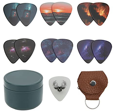 Medium Celluloid Gitarre Picks Einzigartiges Design für Verschiedene Songstile, die für Täglich Great Musiker [13 PCs] mit Gitarren -Pick -Tasche Gut Gemacht Wurden (Stern)