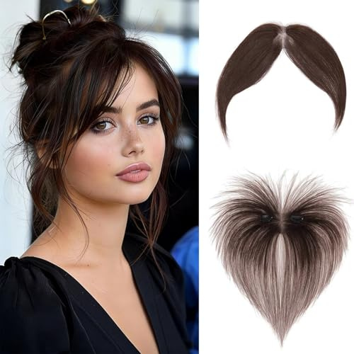 MY-LADY Human Hair Bangs Fringe Clip 100% Real Remy Side Bangs Hair Clip Human Hair Hairpiece for Women #2 Dark Brown