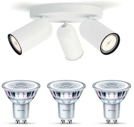 Philips Pongee Aufbaustrahler (Weiß) - 3-Flammig - Nicht dimmbar | Deckenstrahler - GU10 - Warmweiß