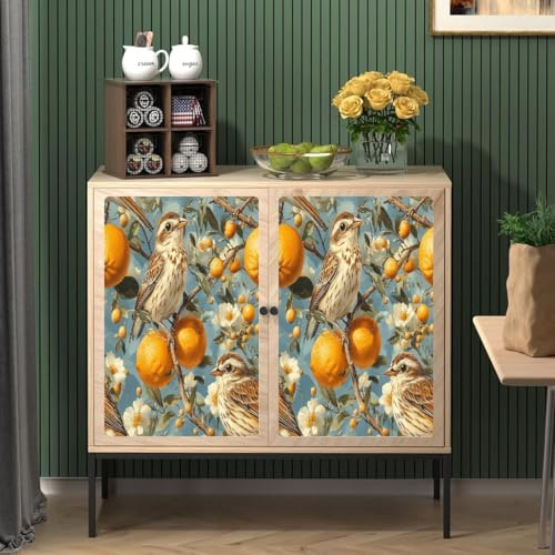 Generico Carta da Parati Autoadesivo Stile Naturale Impermeabile Con Supporto Adesivo Uccello Arancione Fiori Bianchi Adesiva per Muro Soggiorno Bagno Camera Decorativi Carta Adesiva Mobili 45x300CM