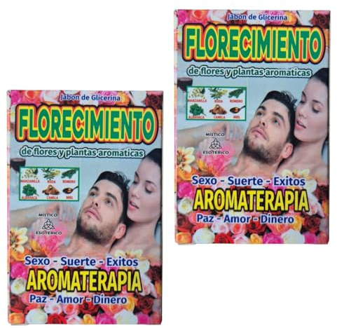 Pack de 2 Jabones Esotéricos de Florecimiento con Amuleto | Atrae Dinero, Amor, Salud y Deseo | Glicerina con Plantas y Flores | Carga Energética y Ritual Espiritual