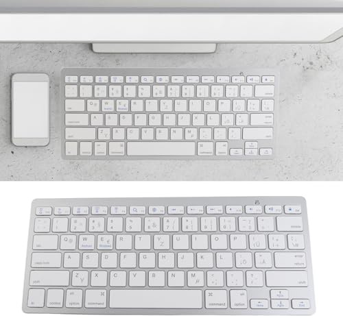 Msiud Universal Multi Device Blue Tooth Keyboard, Ultra Compact Wireless for German French Spanish Italian, Compatible (German QWETZ Layout)