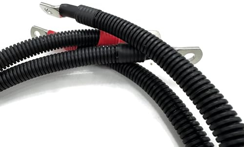 eXODA Set de Cable de bateria 35 mm² 80cm con terminales de Cable y protección de Tubo Corrugado M8 Rojo y Negro Flexible para Uso en automóviles Motos y Aplicaciones industriales.