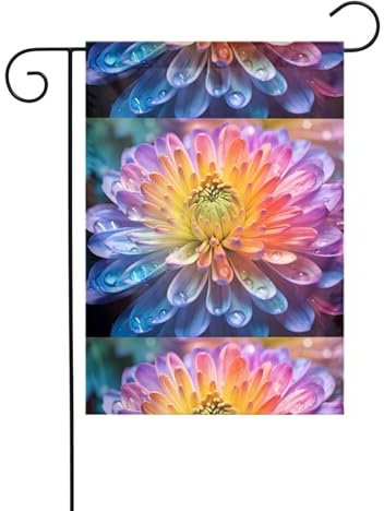 WHJDPP Banderas de jardín con estampado de crisantemo arcoíris de 12 x 18 pulgadas para decoración de patio con 3 cm de ancho de posición de poste (solo bandera, no incluye mástil)