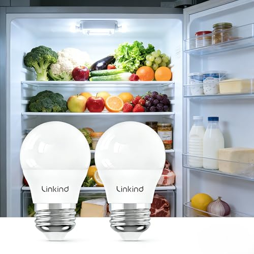 Linkind Led Refrigerator Light Bulbs, A15 Fridge Light Bulbs 40 Watts Equivalent Waterproof, 600LM Appliance Light Bulb 120V Non-dimmable 5W LED Bulbs for Freezer, E26 Base, Daylight 5000K, 2 Pack