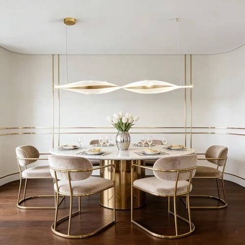 Bellastein LED Pendelleuchte Esstisch Modern Gold 120cm LED Hängeleuchte Esszimmer Dimmbare mit Fernbedienung Hängelampe Höhenverstellbar Moderne Hängeleuchte für Küche