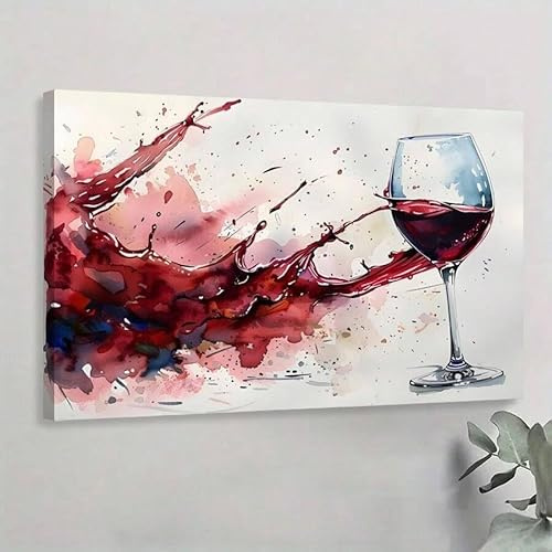 Arte de pared en lienzo, salpicaduras de vino tinto, arte de copa de vino, impresión artística impresionista en acuarela, póster en lienzo, pintura para decoración de pared (21 x 30 cm/sin marco)