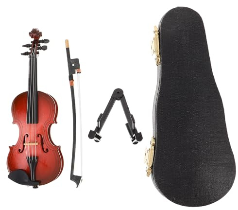 BESTonZON Mini Violino in Legno Decorativo con Astuccio e Supporto Arredamento Realistico per Casa o Ufficio