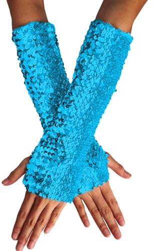 Generisch Pailletten Fingerlose Handschuhe Damen Lange Glitzer Armstulpen Stretch Pulswärmer Elegant Abendhandschuhe Outfit Accessoires für Festliche Fasching Party Karneval Silvester