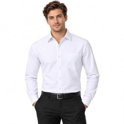 InfiniZer Men's Long Sleeve Shirts Smart Casual Business Formal Shirt Button Down Shirt with Pocket for Men Adult Tops
