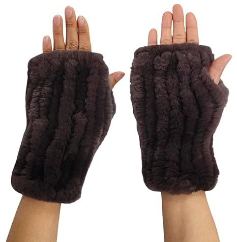 Cntqiang Women Rex Rabbit Fur Gloves Unisex Winter Mittens Gloves Knitted Warm Fingerless Glovers Wrist Warmers