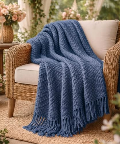 B O S A L O N I Manta decorativa 127 x 172 cm – Ligera y suave – Para sofá y sillón – Estilo elegante primavera verano Home (azul)