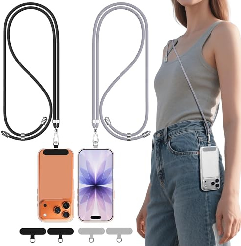 DESELL Handykette 2 Stück, Handyband Nylon Verstellbar,Schwarz und Grau