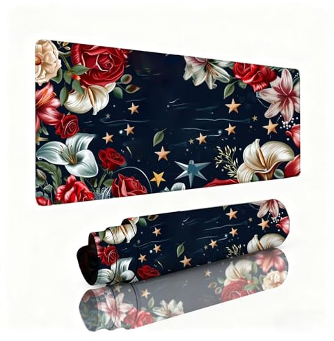 Tappetino Mouse Rosso Mousepad 800x300x3mm Tappetino Gaming Giglio Sottomano Scrivania Antiscivolo Resistente ai Versamenti per Pulire Lavabile, Accessori Scrivania per Giocatore/Desktop/Casa 0B-530