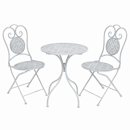 Kaloriko 3-TLG. Bistro-Set Stahl Grau-Weiß, Klappbare Gartenmöbel für Balkon Terrasse, Wetterfestes Outdoor Patio Möbelset mit Tisch & 2 Stühlen