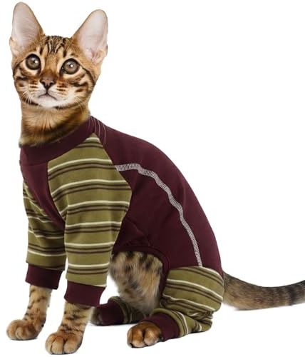 Kattrock, fleece jumper postkirurgi kostym kattväst kroppsdräkt med ben onesie efter operation (röd, M)