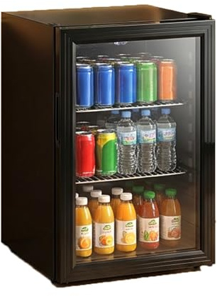 Trintion Mini Kühlschrank 60L mit Glastür, Kompakter Getränkekühlschrank für Kleiner Kühlschrank mit 2 Verstellbaren Ablagen, für Bier, Wein, Limonade, Ideal für Zuhause, Büro, Bar, Wohnung, Schwarz