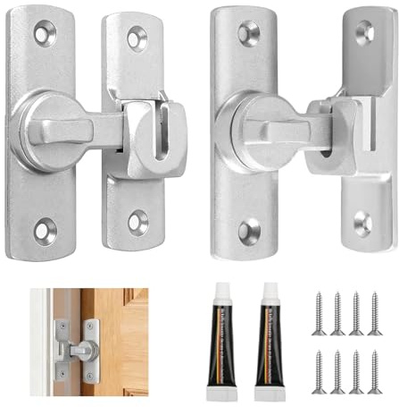 LINXINS 2 Sets Sliding Door Lock, 90/180 Degree Aluminum Alloy Barn Door Lock with Screws Adhesives, No Drilling for Bathroom Kitchen Garden Cabinets Window