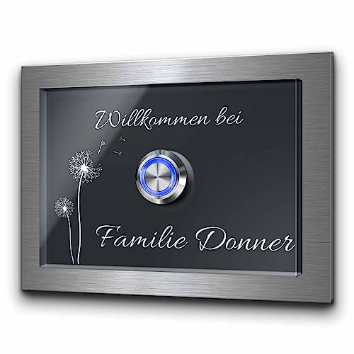 Personalisierte Hochglanz Acrylglas Türklingel - Klingel Modell Donner 12x9 cm | Gravur mit Wunschtext und Motiv - Optional mit beleuchtetem Klingelknopf und Zubehör