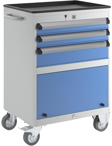 eurokraft pro | Schubladenschrank | Fahrbar, HxBxT 850 x 600 x 450 mm, mit Werkzeugfach, Schubladen 2 x 75, 1 x 125 mm