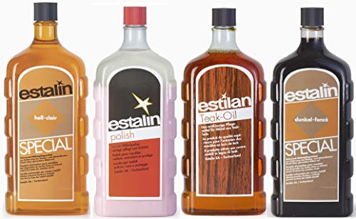Estalin Special SET - 4 x je 250ml Estalin Spezial- Hell/Dunkel/Teak-Öl/Polish*****Reinigung und Pflege von Möbeln und Oberflächen aus Holz*****