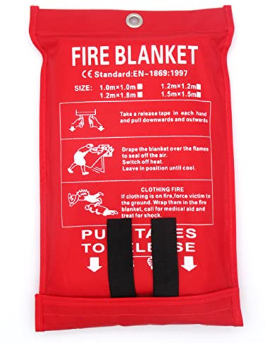 Toneeko - Manta antifuego de Fibra de Vidrio para Supervivencia, protección contra Incendios y Aislamiento térmico, diseñada para Cocina, Chimenea, Barbacoa, Coche, Acampada (1,8 x 1,8 m)