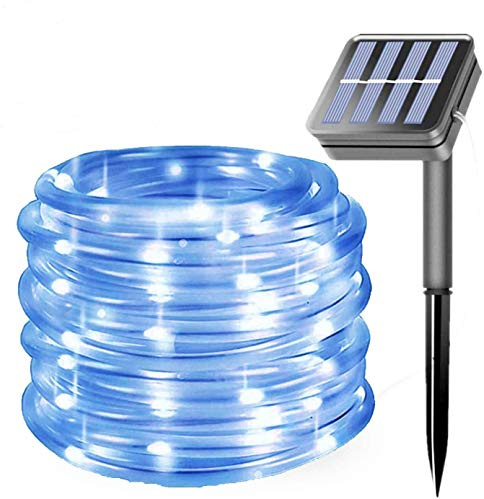 EHOFUN 100 LED solcellsljusslang utomhus, vattentät 39 fot LED-solrör, ränder, koppartråd, ljuskedjor för trädgård, hem, bröllop, fest, juldekorationer (blå)