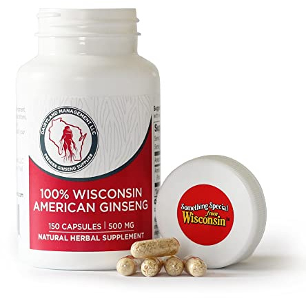 100% Authentic American Ginseng Capsules -500 mg. Potent Ground Ginseng Root - No Fillers, Binders or Other Additives. (150)
