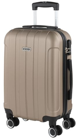 ITACA - Valise Cabine 55x35x20 Rigide Légère à Roulette 4 Roues Pivotantes avec Cadenas à Combinaison Bagage Cabine Idéal pour Voyager en Avion Petite Valise Compacte, Champagne