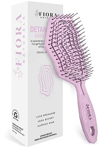 Fiora Naturals Hair Detangling Brush for Women - Detangler Hair Brush w/Flexible Soft Bristles- Gently Glides Through Tangles - Curly, Fine, Dry and Shower Wet HairBrush, cepillo para cabello - Pink