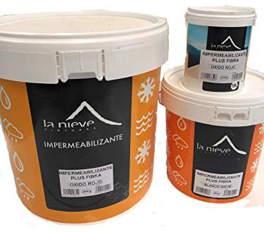 PINTURA IMPERMEABILIZANTE PLUS FIBRA. ANTI GOTERAS PARA TERRAZAS Y TEJADOS. PRIMERA CALIDAD (20 Kg, Blanco Nieve)