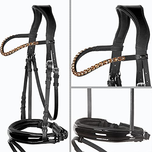 Heinick-Reitsport Trense Soft Selection Schwarz Lackleder anatomisch ~ Glow-Gold ~ Warmblut