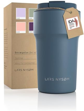 LARS NYSØM Thermo Kaffeebecher to go 500ml | Travel Mug 0,5 Liter mit Isolierung | Auslaufsicherer Edelstahl Thermobecher für Kaffee und Tee unterwegs | Teebecher (Stone Blue, 500ml)