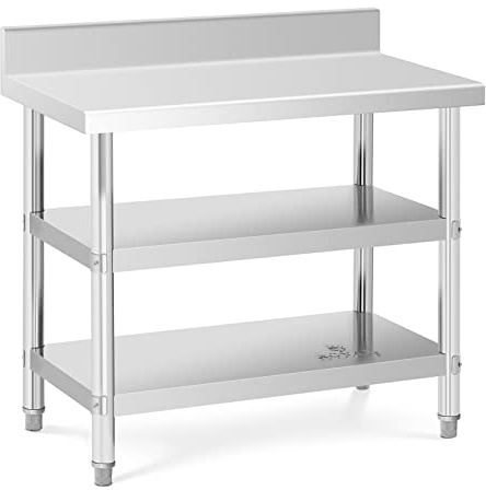 Royal Catering RCAT-100/60-SPS3SH Edelstahltisch mit Aufkantung 100 x 60 x 16.5 cm 500 kg 2 Ablagen Edelstahl-Arbeitstisch