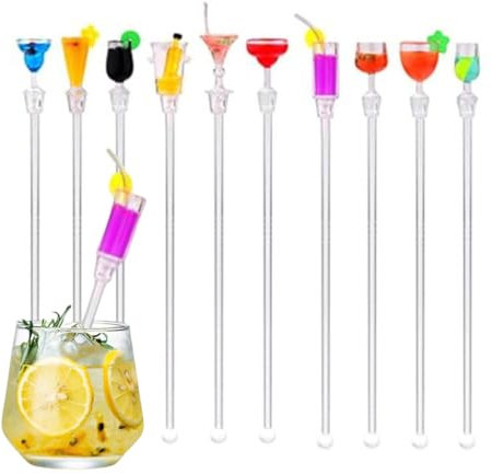 10 stück Cocktail Rührer, 23 cm Cocktailrührer aus Acryl Bunter Getränk Rührstab Cocktail Stirrer Stäbchen Mixing Sticks,Cocktail Bunter Cocktail GeträNk RüHrer