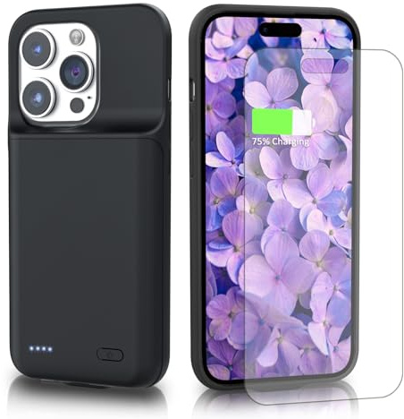HUOBAO Akkuhülle für iPhone 14 Pro Max(6.7“,7000mAh),Schnelles Aufladen Schützendes tragbares Ladegerät Power Bank,wiederaufladbare Smart Extended Battery Case(Schwarz)