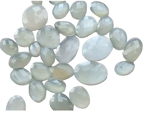 Gems For Jewels 10 mm bis 14 mm grauer Mondstein-Cabochon mit Rosenschliff und flacher Rückseite für Damen, graue Mondstein-Facetten-Cabochons, 5 Stück Mondstein-Edelsteine für Schmuck – GODA317