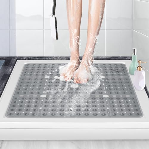 ZOKBOM Fyrkantig duschmatta halkfri 70 x 70 cm | Extra stor duschmatta för inomhusdusch med sugkoppar och dräneringshål | anti-mögel badkarsmattor för badrum, minskar fotsmärta, maskintvättbar