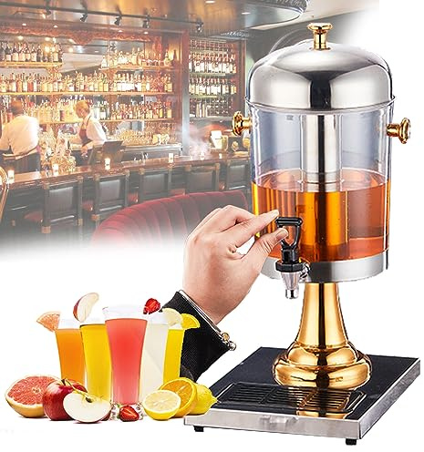 DOZPAL Dispensador de Agua o Bebida de 8L con Grifo de Acero Inoxidable y Fregadero Desmontable - Dispensador de Limonada Contenedor de Bebidas de Gran Capacidad para Fiestas/cumpleaños,Gold