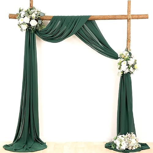 SASIGAYA Querbehang Freihanddeko Dunkelgrün Chiffon Vorhang Hochzeit Querbehänge 75x600cm Fensterdekoration Transparentem Voile Hochzeitsbogen Dekostoff Tüll Dekorationen für Fotografie Party Hochzeit