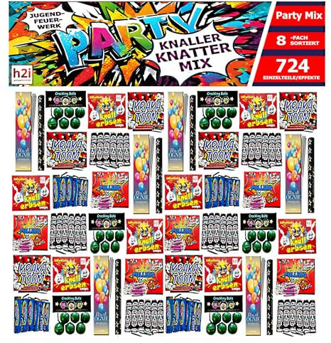 h2i Knaller Knatter Mix | 724 Pieces/Effects | Party Fun for Young and Old I Children & Youth Fireworks | 8 Assorted Designs | All- Season Fireworks Cat. F1