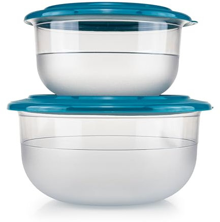 Tupperware Cuenco de mesa para servir 2,1 L + 1,1 L, color azul petróleo, ensaladera, cuenco para aperitivos (incluye vaso)