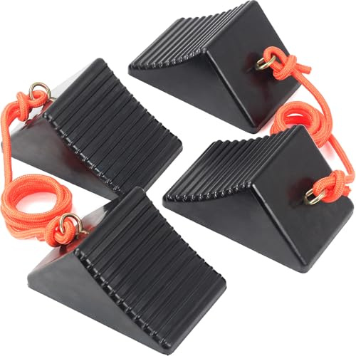 OULEME Heavy Duty Rubber Wheel Chocks with Eyebolt, Solid Wheel Stoppers for Camper, Travel Trailer, RVs, Truck, and ATV, Anti-Slip and Anti-Oil Design, 8x5x4(4-Pack)