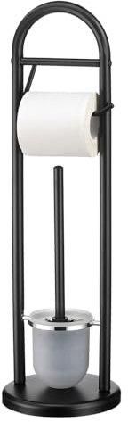 Toilettenpapierhalter Egon mit Bürstenhalter, Modern & Freistehend - Kein Bohren, Rundfuß, Schwarz | Klopapierhalter, Klobürste, WC-Garnitur, Badzubehör