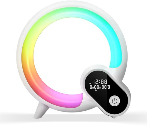 QLoztyse Sunrise Sveglia con luce sveglia – Smart Lights Sound Machine con controllo app, Bluetooth, ora, temperatura, visualizzazione della data, musica sonno atmosfera lampada